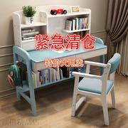 实木书桌书架一体写字台学生，家用卧室简约书桌，带椅子可升降电脑桌