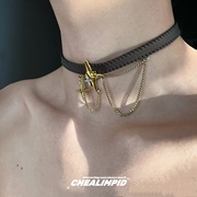 choker/.星芒棕色系美拉德风小众设计项圈皮革十字架男女颈链项链