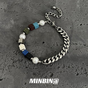 MINBIN 原创彩色火山石手链男潮牌嘻哈女手串欧美古巴小众手饰品