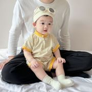韩版儿童卫衣套装夏季薄款男童宝宝透气棉条纹短袖短裤休闲两件套