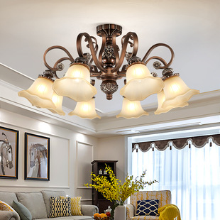 复古吊灯美式欧式半吸顶客厅餐厅灯家用大气乡村卧室矮户型灯具