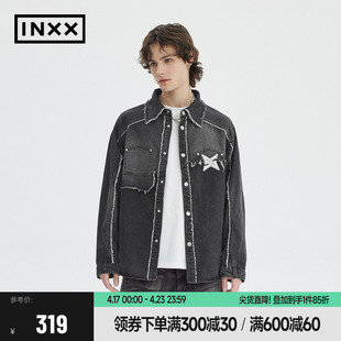 INXXStandby 美式做旧牛仔衬衫外套男设计感毛边拼接宽松衬衣