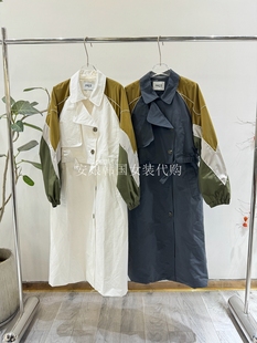 安娘韩国PH23女装2024春季新翻领长袖系带撞色假两件中长风衣