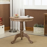 欧式美式茶几实木圆形简约小圆桌美式咖啡桌，橡木阳台小茶几洽谈桌