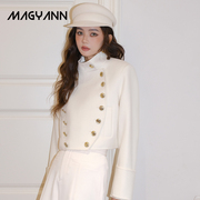 magyann设计师原创高级感羊毛金属，双排扣军装风钮扣短大衣外套女