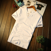 男士短袖t恤夏季潮流，v领纯棉体桖韩版潮牌，男装半袖白色衣服打底衫