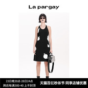 lapargay纳帕佳春夏女装，黑白色背心，裙休闲无袖吊带针织连衣裙