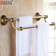 免打孔卫浴五金浴室挂件，全铜欧式卫生间，仿古毛巾架杆双杆毛巾挂杆