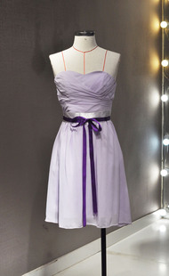 二手礼服短款浅紫抹胸，夏季款绑带九成新伴娘服