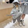 韩国童装2023秋季女童灰色条纹卡通纯棉连帽运动套装儿童拉链卫衣