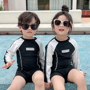 儿童分体泳衣2023男女童兄妹游泳衣夏季长袖3岁宝宝泳装套装2
