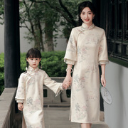 母女秋款亲子旗袍改良中国风连衣裙古筝表演汉服母女装