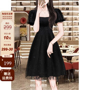 高端质感黑色亮片连衣裙，夏季2024女装高级感气质小个子礼服裙