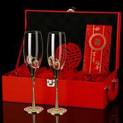 欧式高档香槟杯情侣，对杯创意水晶玻璃高脚杯子，红皮箱结婚礼物套装