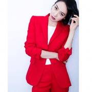 红色OL职业套装女韩版显瘦时尚帅气西装小外套西服裤两件套潮