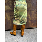 tlonely1原创设计半身裙，女个性印花低腰，显瘦中长款小众包臀裙子