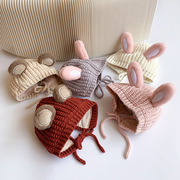 婴儿毛线帽子冬季宝宝，婴幼儿可爱小熊兔子，秋冬款新生儿绑带针织帽