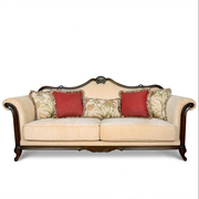 美式三人沙发新古典(新古典)手工雕花实木布艺，法式奢华客厅沙发欧式家具