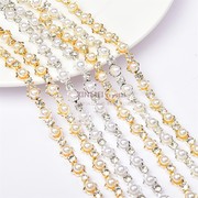5mm珍珠加水钻链 银色手缝钻链 服饰配件链 围边链 