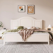 实木床现代简约白色奶油风主卧双人婚床1.8m小户型单人床储物