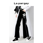 lapargay纳帕佳女装黑白色，裤子个性时尚休闲裤，飞鸟印花喇叭裤