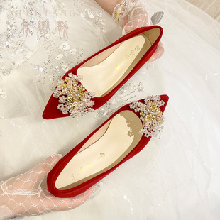 高跟婚鞋女2024年夏季红色新娘，鞋小低跟不累脚，秀禾鞋礼服鞋