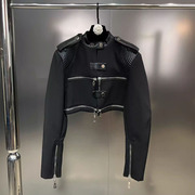黑色短款设计感小众美式复古港风chic定制面料垫肩夹克外套女