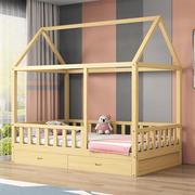 实木儿童床床公主女孩男孩单人树屋小房子带护栏抽屉架子床松木。