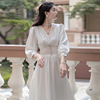 法式白色连衣裙轻婚纱日常订婚礼服，伴娘服小众领证小白裙平时可穿