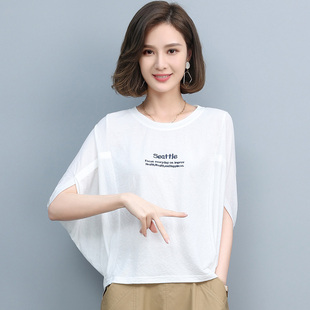 T恤女短袖大码宽松夏小众设计感白色上衣韩版洋气蝙蝠袖小衫