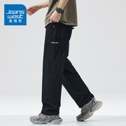 KZ真维斯工装黑色纯棉休闲长裤男士直筒宽松痞帅潮牌男裤子春秋季