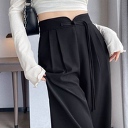 大码女装阔腿裤春装新中式国风设计感200斤胖mm高腰垂感黑色西裤