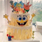 创意生日蛋糕装饰品黄宝宝派大星章鱼哥摆件卡通男孩儿童插件