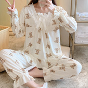 睡衣女春夏秋季长袖纯棉2023甜美花边夏天家居服两件套月子服