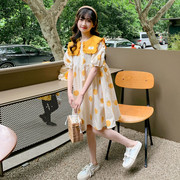 韩版女童娃娃领圆点连衣裙中大童时髦夏天甜美短袖公主裙