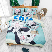 儿童房卡通可爱猫咪宠物动物床品3四件套床笠床单被罩学生宿舍1.5