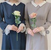 fint春夏蕾丝领和袖小礼服，正式场合西装，深蓝色连衣裙日本原单