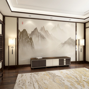 新中式电视背景墙壁纸现代水墨山水，家装客厅卧室，书房影视墙布壁画