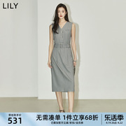 lily2024夏女装(夏女装)气质，通勤款赠腰带高腰显瘦无袖西装马夹连衣裙