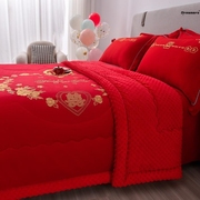 。陪嫁结婚用的红毛毯婚庆高级被套两用喜被床上用品婚嫁系列成人