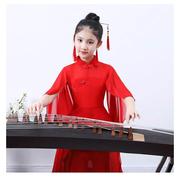 儿童款古筝演出服女中大童仙女飘逸中国风，钢琴二胡表演服舞蹈长裙