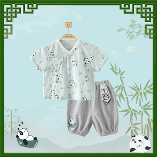 中国风套装女童男童夏季短袖裤子宝宝古风汉服两件装夏装儿童衣服