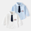 儿童长袖衬衫2023男童时尚领带，款衬衣宝宝学院风小衬衣韩版潮