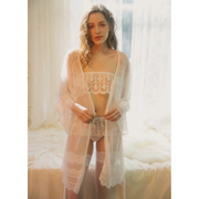 性感罩衫蕾丝镂空系带睡袍，极度极度网纱拼接透视透明睡衣浴袍女