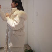 过膝白鸭绒(白鸭绒，)羽绒服女中长款2023年韩版宽松加厚白色毛领外套