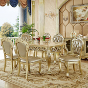 欧式餐桌椅组合6人大理石实木香槟金方桌餐厅，家用长方形吃饭桌子