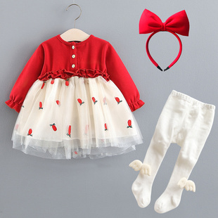 女童连衣裙1周岁生日礼服女宝宝，公主裙子婴儿，春秋装2女孩红色衣服