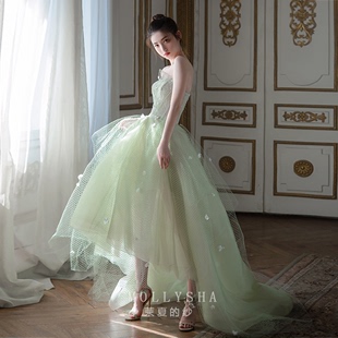 茉夏的纱2022春季新娘超仙梦，绿色抹胸礼服，女前段后长森系夏季