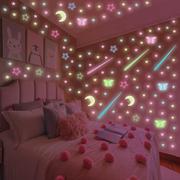 网红公主床头3D立体星星月亮夜光墙贴纸儿童卧室装饰布置房间墙面