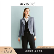 YINER音儿线上专选女装2023秋季经典短款羊皮大皮衣灰色外套